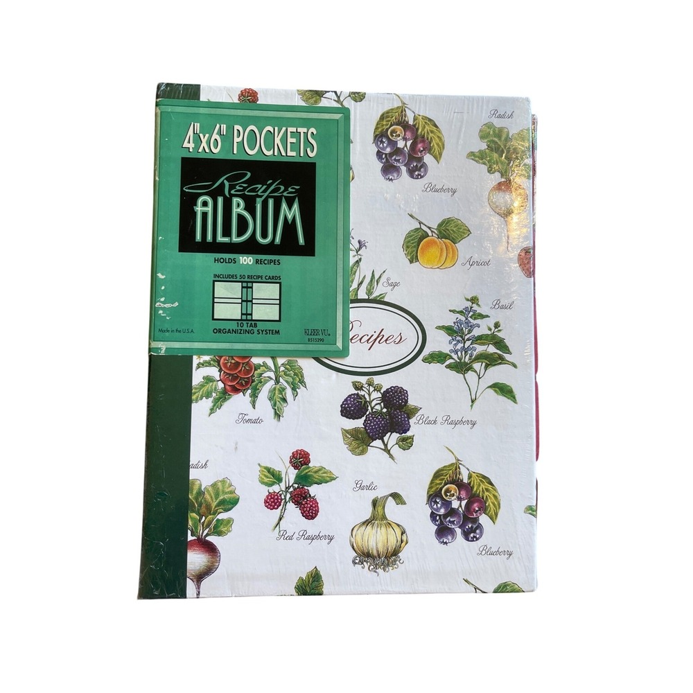 Cottagecore Vintage Kleer Vu Recipe Album 4x6 Pockets Botanical Fruit Vegetable